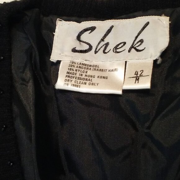 Vintage 80s Shek Embellished Beaded Cardigan Sweater (42) LambWool Angora Lined - Picture 9 of 11